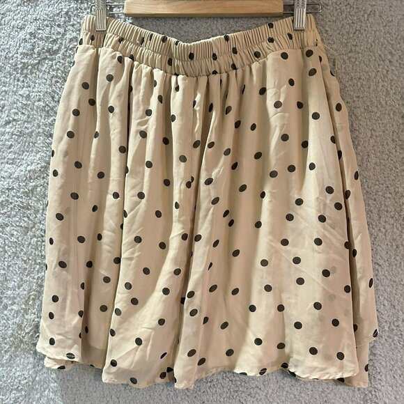 Maurices Black & Beige Polka Dot Chiffon Mini Skirt Layered Ruffles Medium - Picture 6 of 6